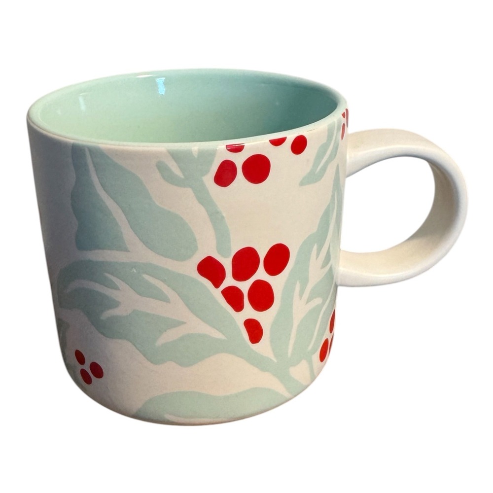 Starbucks Holiday White Blue Red Berry Coffee Mug Botanical Christmas 12oz